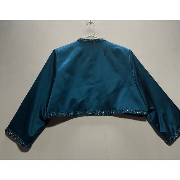 Montage by Mon Cheri Teal Satin Beaded Bolero Jacket Size 18W - Picture 2 of 11